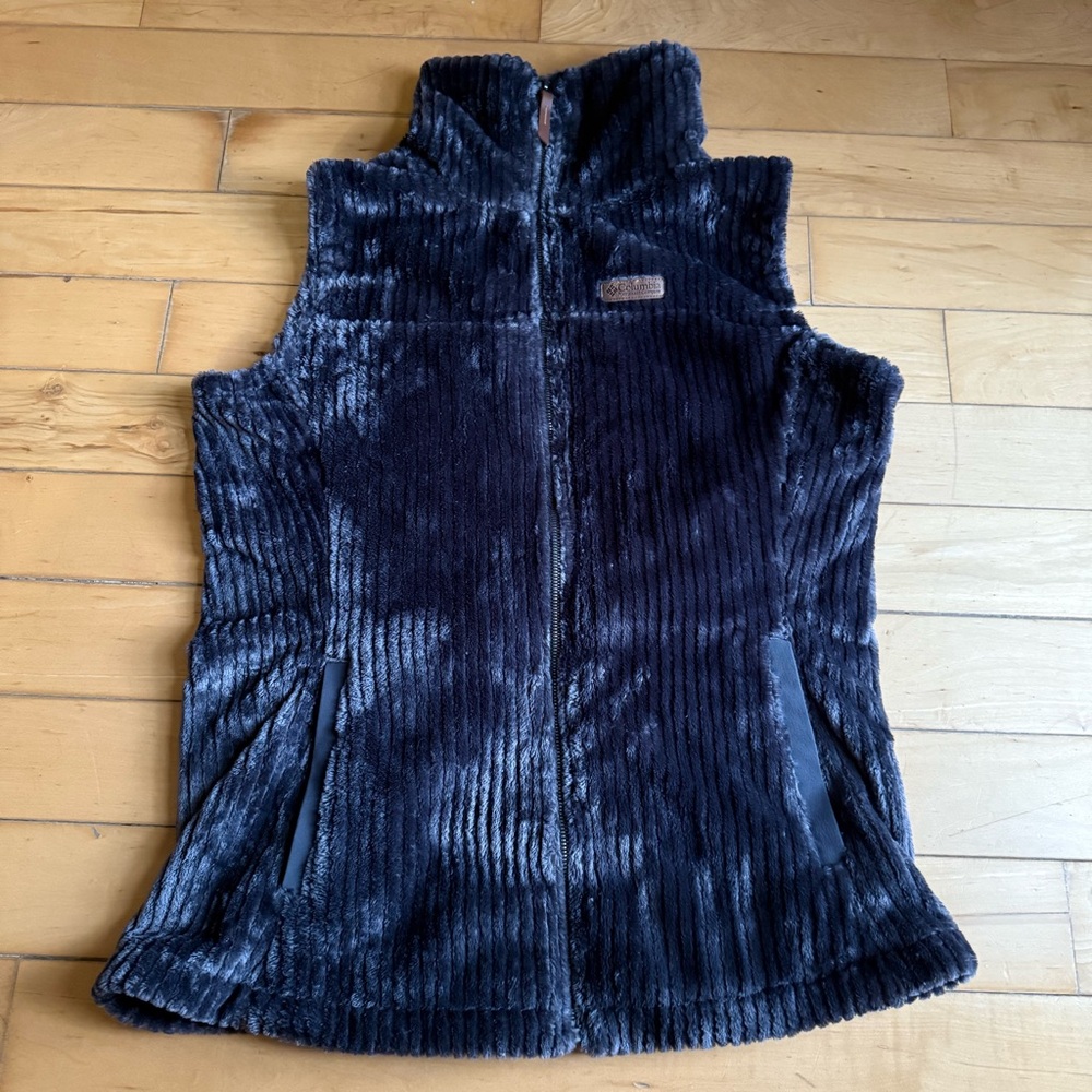 Columbia Women's Fire Side Sherpa Grey Full Zip Activewear Pockets Soft L Vest